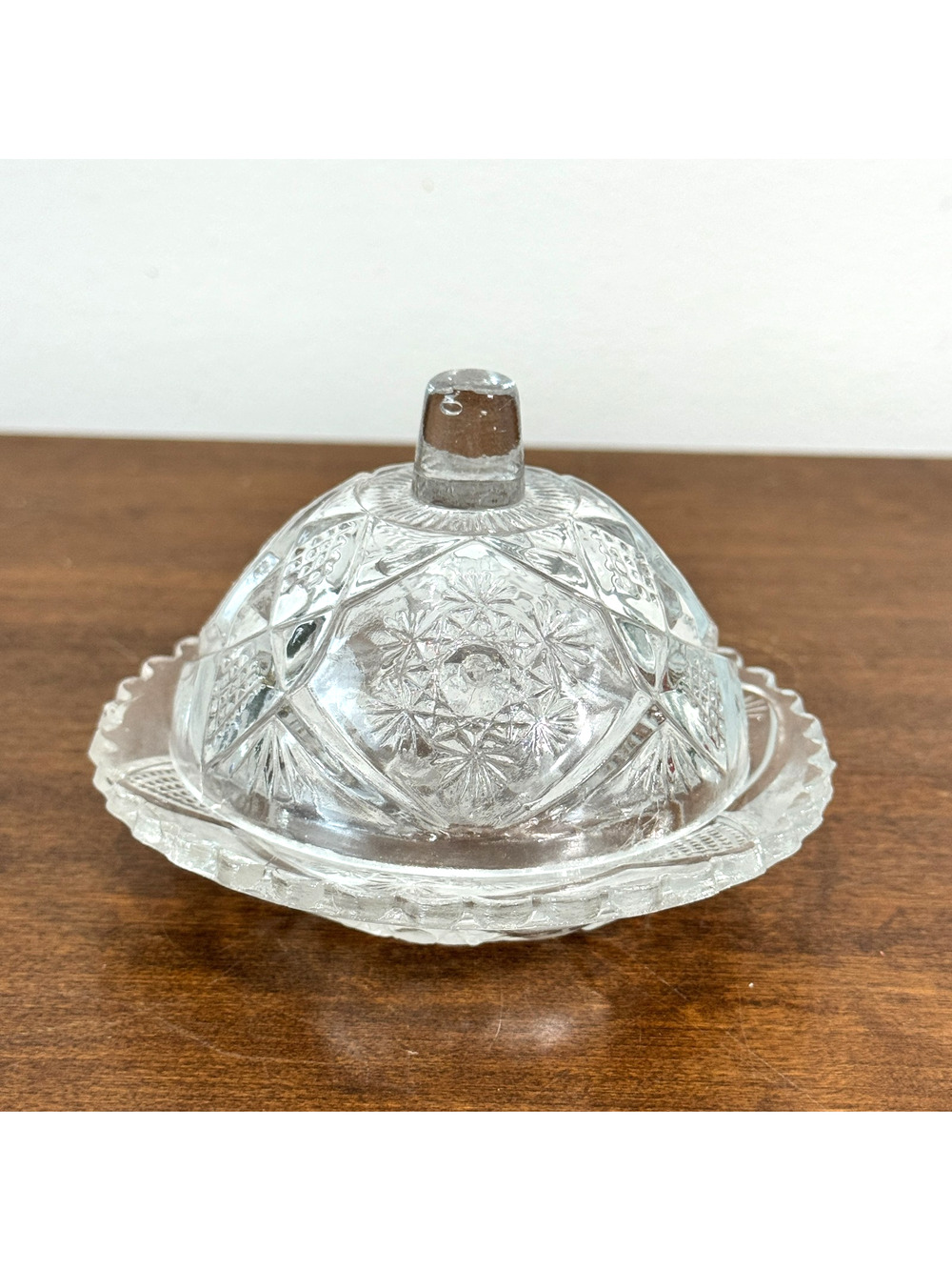 Vintage EAPG Mini Clear Individual Domed Butter Dish Pat 3.5" Wide with Lid